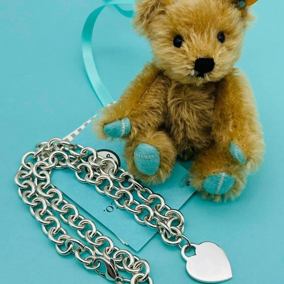 Tiffany & Co. Blank Heart Tag Heavy Chain Necklace Choker Silver 925 16" - Picture 3 of 5